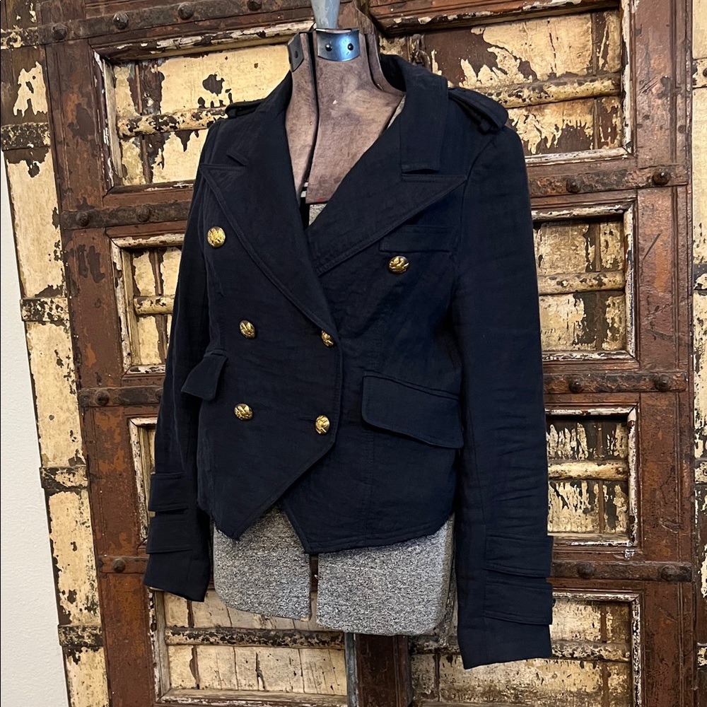 Smythe Les Vestes Women's Navy Double-Breasted Linen Military Jacket